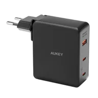 Ładowarki do telefonów - Ładowarka sieciowa Aukey PA-B7O, 1xUSB-A, 2xUSB-C, 140W GaN (czarna) - miniaturka - grafika 1