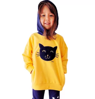Bluzy dla dziewczynek - Bluza Dziecięca Dziewczęca dresowa Kangurka z Kapturem z kotem 122 Endo - grafika 1