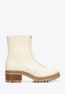Półbuty męskie - Damskie botki ze skóry naturalnej z suwakiem na przodzie kremowe - miniaturka - grafika 1
