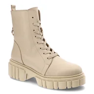 Botki damskie - Beżowe Botki Karino Skórzane Eleganckie Buty Damskie - miniaturka - grafika 1