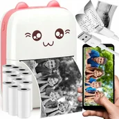 Drukarki kart i etykiet - Drukuś Mini Drukarka Termiczna Przenośna Kotek + 11 Rolek - miniaturka - grafika 1