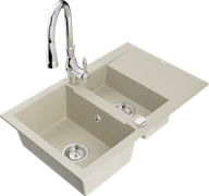 Zlewozmywaki z baterią - Mexen Gaspar zlewozmywak granitowy 1,5-komorowy z ociekaczem i baterią kuchenną Savita, beżowy - 6507-69-672601-00 - miniaturka - grafika 1