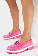 Mokasyny damskie - Fuksjowe Mokasyny z Delikatnym Printem i Metalową Ozdobą Twista - miniaturka - grafika 1