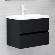 Toaletki - vidaXL Lumarko Szafka z wbudowaną umywalką, czarna, płyta wiórowa 3071541 - miniaturka - grafika 1