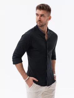Koszule męskie - Koszula męska dzianinowa z długim rękawem - czarna V4 K542 - grafika 1