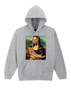 Bluza z kapturem Mona Lisa z kotem Obraz Kot Kotek Szara XL - Bluzy męskie - miniaturka - grafika 1