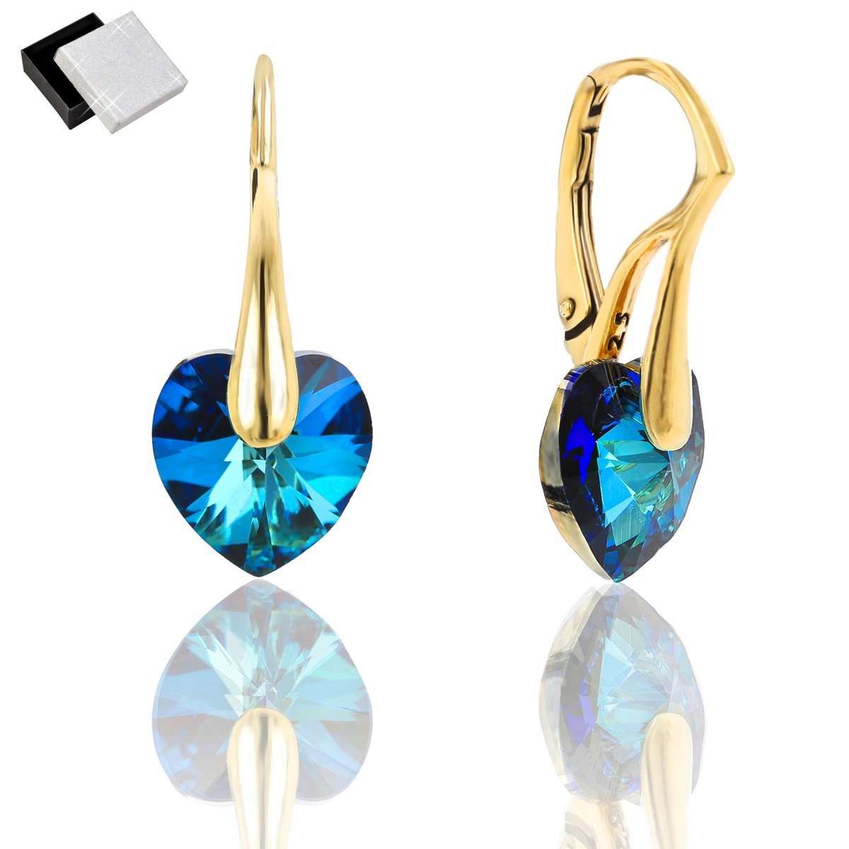 Piękne Złote Kolczyki Serca Bermuda Blue Prezent