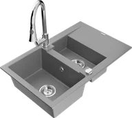 Zlewozmywaki z baterią - Mexen Gaspar zlewozmywak granitowy 1,5-komorowy z ociekaczem i baterią kuchenną Elia, szary - 6507-71-670101-00 - miniaturka - grafika 1