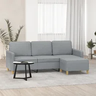 Sofy i kanapy - 3-osobowa sofa z podnóżkiem, jasnoszara, 180 cm, tkaniną - miniaturka - grafika 1