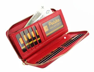 Portfel Damski Skóra Naturalna PETERSON Duży Z Metalowym Suwakiem Piórnik PTN CR-781 RFID CZERWONY LAKIEROWANY SKÓRA WĘŻA - Portfele - miniaturka - grafika 9