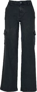 Spodnie damskie - Urban Classics Damskie spodnie cargo z wysokim stanem, proste denim, spodnie cargo dla kobiet, dostępne w wielu różnych kolorach, rozmiary 26-36, Black washed, 28 - grafika 1