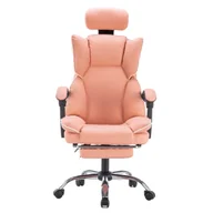 Fotele i krzesła biurowe - Fotel ergonomiczny biurowy obrotowy z podnóżkiem różowy Office - miniaturka - grafika 1