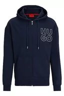 Kurtki męskie - HUGO Męska kurtka Stacked Hood z kapturem z bawełny Terry z zamkiem błyskawicznym i logo o metalicznym wyglądzie, Dark Blue405, XXL - miniaturka - grafika 1
