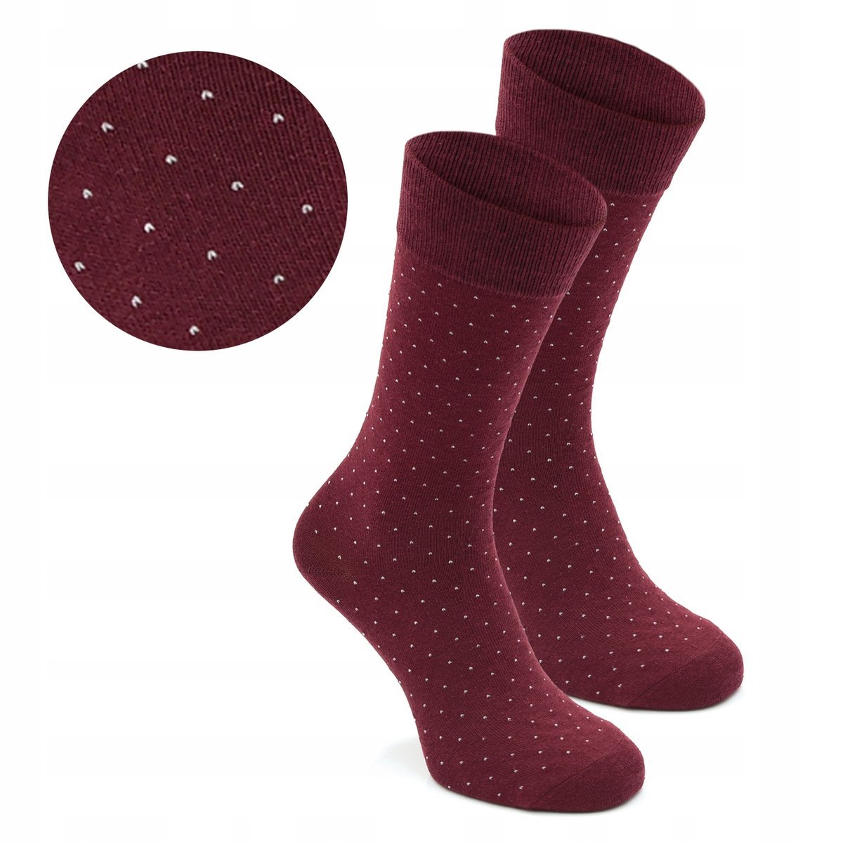 Wysokie Skarpetki Męskie Bawełniane Elastyczne BORDOWE w Kropki One Size