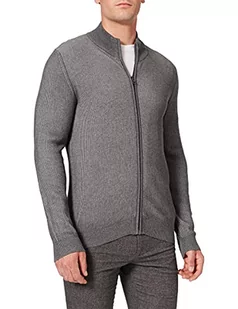 Pierre Cardin Męska kurtka dzianinowa Zip Bicolor Rib Structure, szary, 4XL - Kurtki męskie - miniaturka - grafika 1