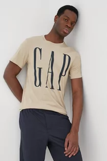 Koszulki męskie - Gap t-shirt bawełniany kolor beżowy z nadrukiem - - grafika 1
