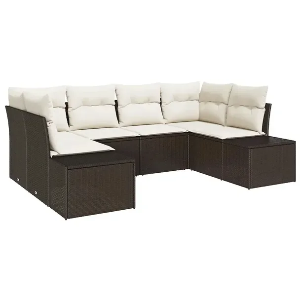 Zestaw modułowych sof ogrodowych, brązowy, 6 osób, rattan