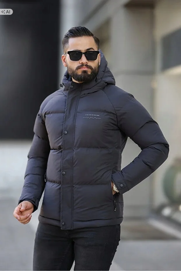 PIKOWANA MĘSKA KURTKA Z KAPTUREM W STYLU MINIMALISTYCZNYM XL 5IA