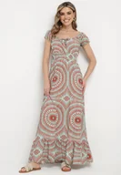 Sukienki - Miętowa Wiskozowa Sukienka o Rozkloszowanym Kroju z Wiązaniem przy Dekolcie i Gumką w Talii Wicia - Born2be - miniaturka - grafika 1