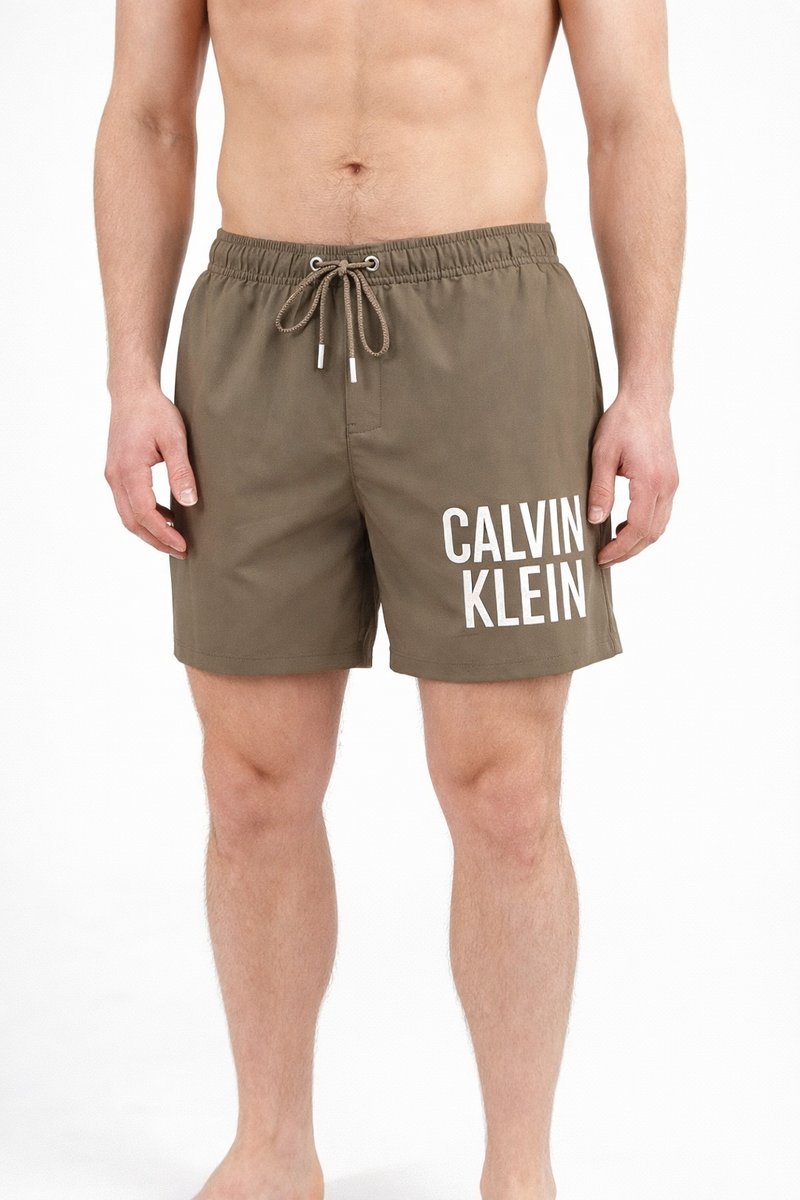 CALVIN KLEIN KĄPIELOWE SPODENKI MĘSKIE Z LOGO BRĄZOWE M I4A