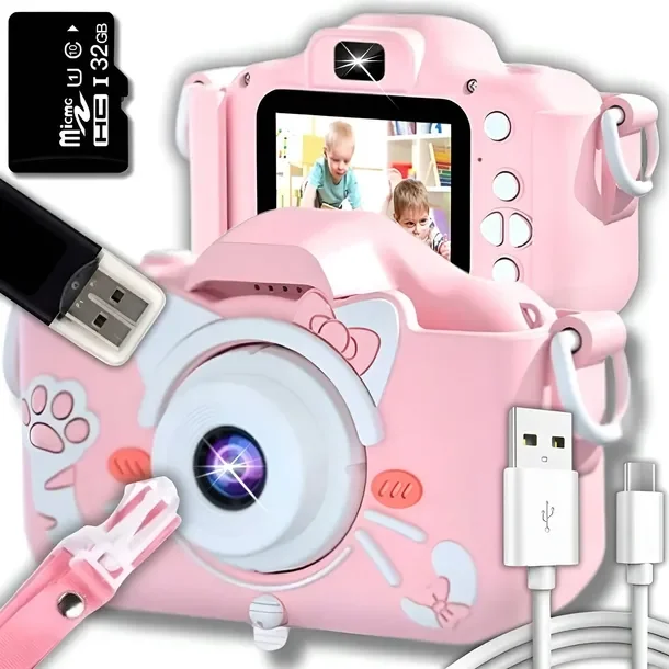 Aparat Fotograficzny Cyfrowy Dla Dzieci 40mpx Kamera Zabawka Gry+karta 32gb