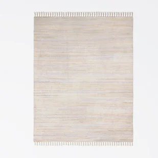 Dywan patchworkowy MY-RUG, Nandini, 170x120, dywan Chindi, piaskowy beż, wykonany z resztek bawełny z recyklingu, ręcznie tkany, dwustronny, z frędzlami, prostokątny - Dywany - miniaturka - grafika 1