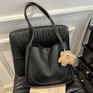 Inne - TEMU 1 szt. Damska Torba Tote Vintage - Duża Pojemność, Retro z Zamknięciem Magnetycznym i Pluszowym Wisiorkiem, Khaki/Kawowy Brąz/Biały/Czarny, - miniaturka - grafika 1