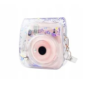 Akcesoria fotograficzne - Instax-FUJIFILM, pokrowiec do aparatu, Instax Mini 11 /  przezroczysty, cekiny fioletowe - miniaturka - grafika 1