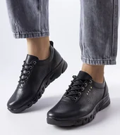 Botki damskie - Czarne skórzane półbuty ażurowe Brodeur-37 - miniaturka - grafika 1