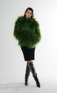 Kurtki damskie - Zielone sztuczne futerko - miniaturka - grafika 1