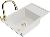 Zlewozmywaki z baterią - Mexen Elias zlewozmywak granitowy 1-komorowy z ociekaczem i baterią kuchenną Elia, biały - 6511-20-670101-50 - miniaturka - grafika 1