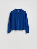 Swetry damskie - Reserved - Wełniany sweter polo - niebieski - miniaturka - grafika 1