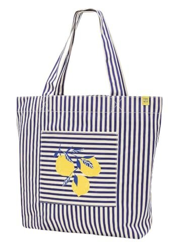moses. Fernweh XL Shopper Lemon torba transportowa 40 cm, 100% bawełna, w paski, na urlop na plaży, zakupy, z podstawą i przegrodą zewnętrzną, wielokolorowa, współczesna, Biały, Współczesny