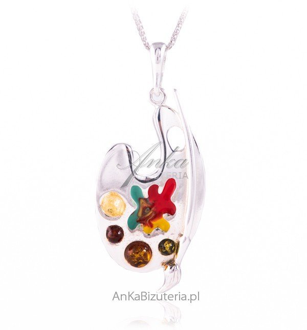 ankabizuteria.pl Srebrna zawieszka z bursztynem PALETA DO FARB