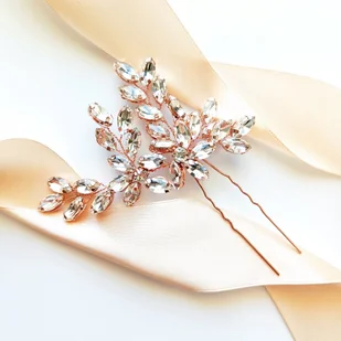 wsuwka do włosów rose gold różowe złoto gałązki ŚLUBNA kryształki ozdobne - Ozdoby do włosów - miniaturka - grafika 1