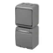 Wyłączniki światła i elektryczne - Karlik 10WGHP-1Łącznik jednobiegunowy z gniazdem hermetycznym (klapka popielata) - miniaturka - grafika 1