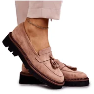 Półbuty damskie - Vinceza Damskie Zamszowe Półbuty Na Platformie Beżowe Unni beżowy - miniaturka - grafika 1