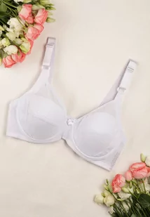 Biały Klasyczny Biustonosz z Gładkiej Tkaniny z Regulowanymi Ramiączkami Kenle - Biustonosze - miniaturka - grafika 1