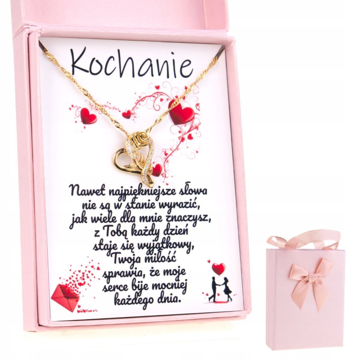 Złoty 925 Naszyjnik dla Niej Serce Dedykacja Prezent