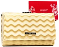 Portfele - Pojemny portfel damski na karty i dokumenty portmonetka na bigiel skóra naturalna fala Lorenti, beżowy złoty - miniaturka - grafika 1