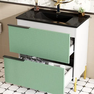 Szafka łazienkowa z umywalką ceramiczną i 2 szufladami w kolorze zielonym i białym (bez kranu) - Szafki łazienkowe Szafka łazienkowa z umywalką ceramiczną i 2 szufladami w kolorze zielonym i białym (bez kranu) - Szafki łazienkowe - miniaturka - grafika 1