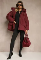 Kurtki damskie - Bordowa Kurtka Oversize z Pikowanymi Przeszyciami i Kapturem Galeana - miniaturka - grafika 1