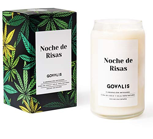 GOVALIS Śmiech Noc Aromatyczna świeca | 100% naturalny wosk sojowy | 100 godzin, duża świeca zapachowa w szkle, konopie indyjskie, marihuana, oryginalne prezenty dla przyjaciół, dekoracja, relaks,