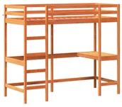 Łóżka dla dzieci i młodzieży - Sosnowe brązowe łóżko piętrowe z biurkiem 90x200 N8-Z85 - miniaturka - grafika 1