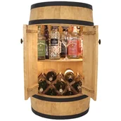 Pozostałe akcesoria barmańskie - Barek Beczka Drewniana Z Drzwiami, Półką I Rozkładanym Leżakiem Na Butelki Z Winem Led Jasny Dąb - miniaturka - grafika 1