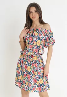 Granatowo-Żółta Sukienka Hiszpanka z Gumką w Pasie Cedrinth - Sukienki - miniaturka - grafika 1