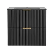 Szafki łazienkowe - Czarna Szafka Łazienkowa Z Umywalką 60 Cm Ryflowane Fronty Szuflad - miniaturka - grafika 1