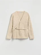 Swetry damskie - Reserved - Kardigan z wiązaniem - beżowy - miniaturka - grafika 1