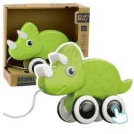 Zabawki sensoryczne - Dinozaur do ciągnięcia na sznurku zielony Leantoys - miniaturka - grafika 1