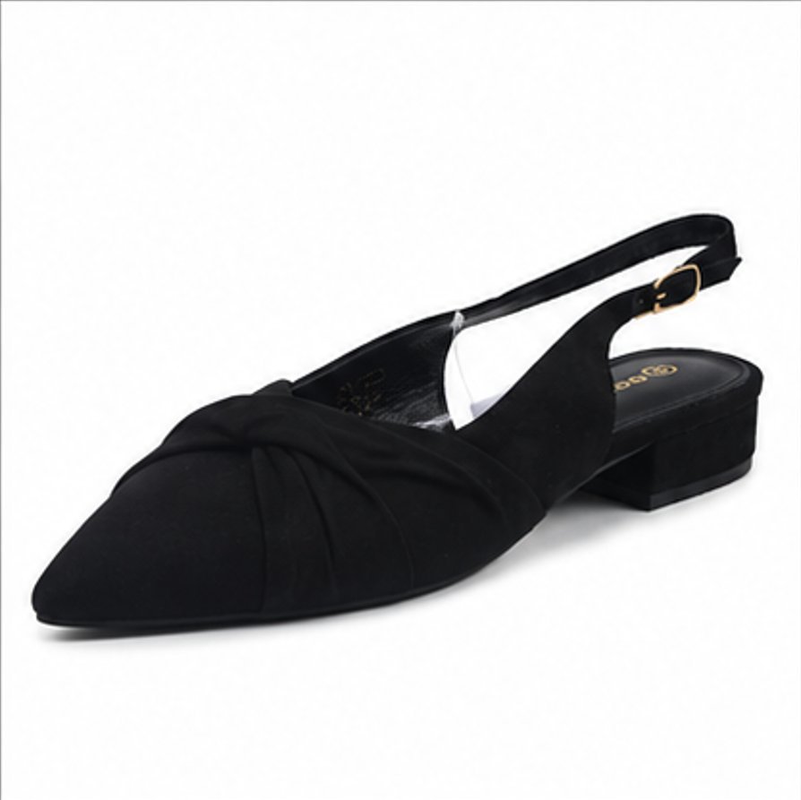 Czarne skórzane czółenka slingback damskie w szpic na niskim obcasie 41